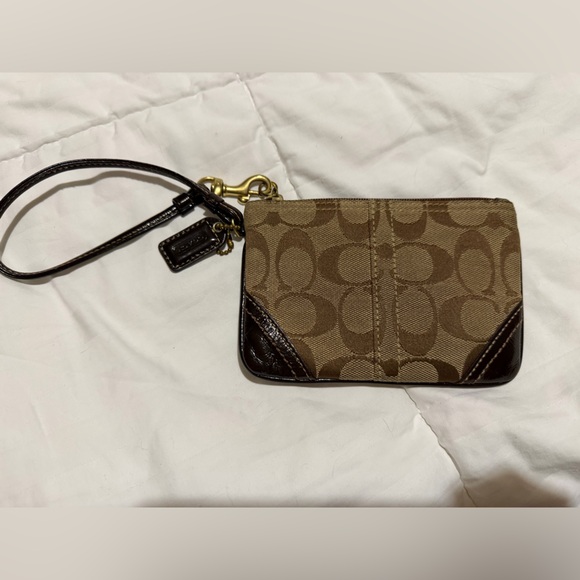 Coach Tan and Brown Signature Wristlet - Picture 2 of 3